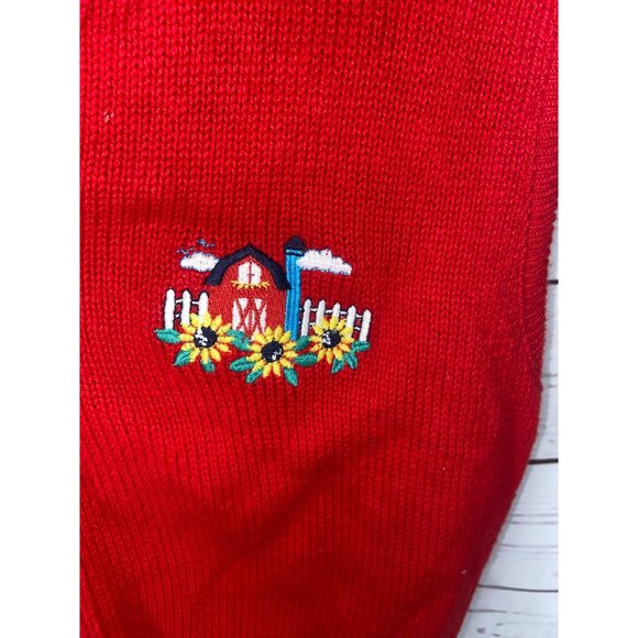 Vintage Fast Friends Red Sleeveless Cardigan Vest With Embroidered Farmhouse Des - Picture 4 of 5